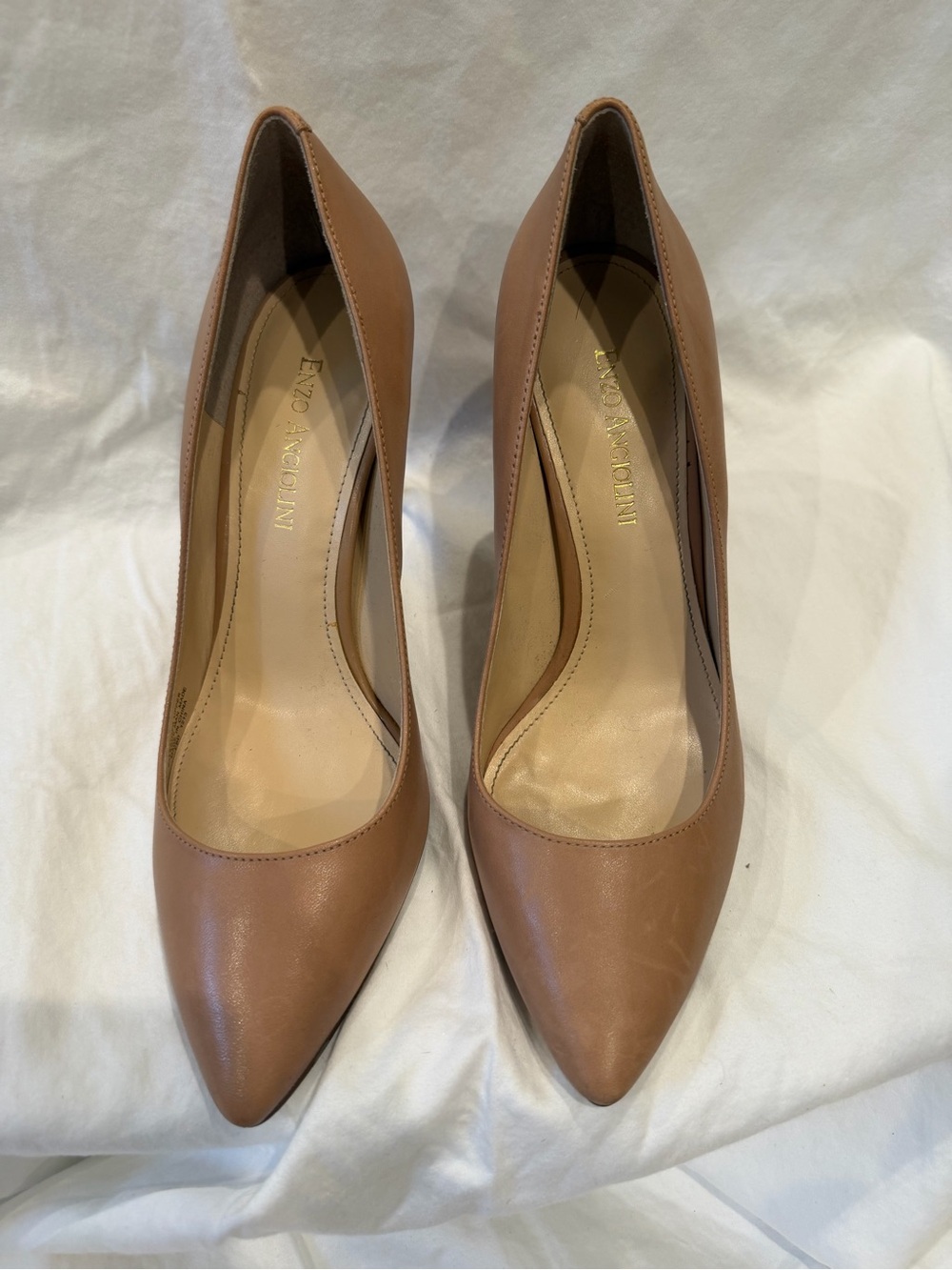 Enzo Angiolini Nude/Tan Pointed-Toe Leather Pumps